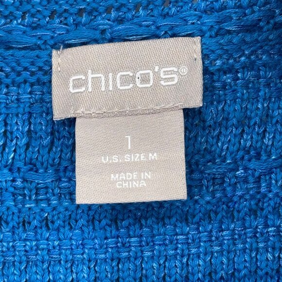 Chicos 1 Womens Blue Textured Open Front cardigan Jacket Size Medium cotton - Picture 3 of 15